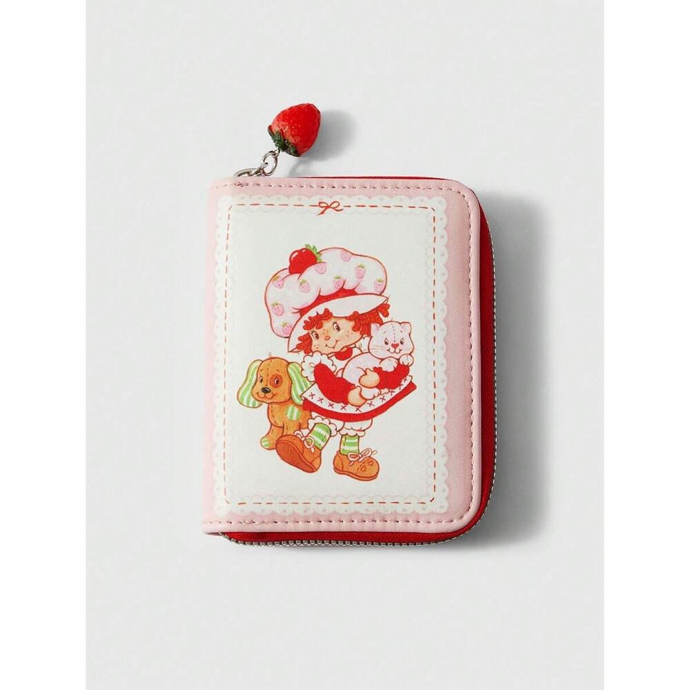 Strawberry Shortcake Pink & Red Zip Coin Purse Wallet w/ Strawberry Charm